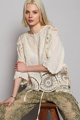 POL Clothing Round Neck Short Sleeve Floral Embroidery Top-TOP-Pol Clothing-Stuffology - Where Vintage Meets Modern, A Boutique for Real Women in Crosbyton, TX