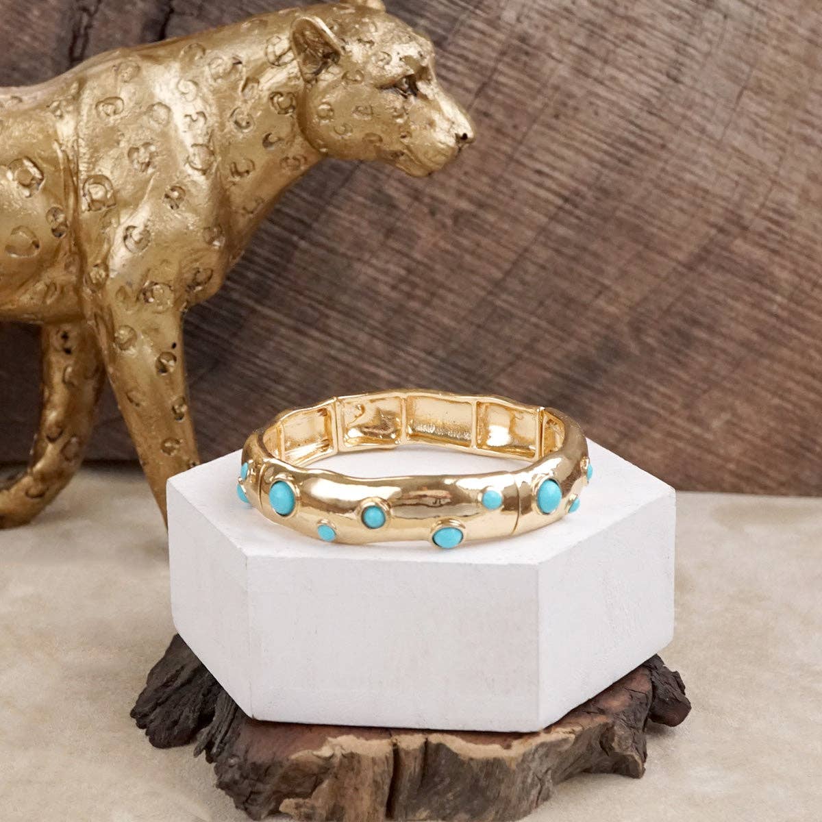 Desert Dew – Turquoise Cabochon Stretch Bangle-Bracelets-PennyLine inc-Stuffology - Where Vintage Meets Modern, A Boutique for Real Women in Crosbyton, TX