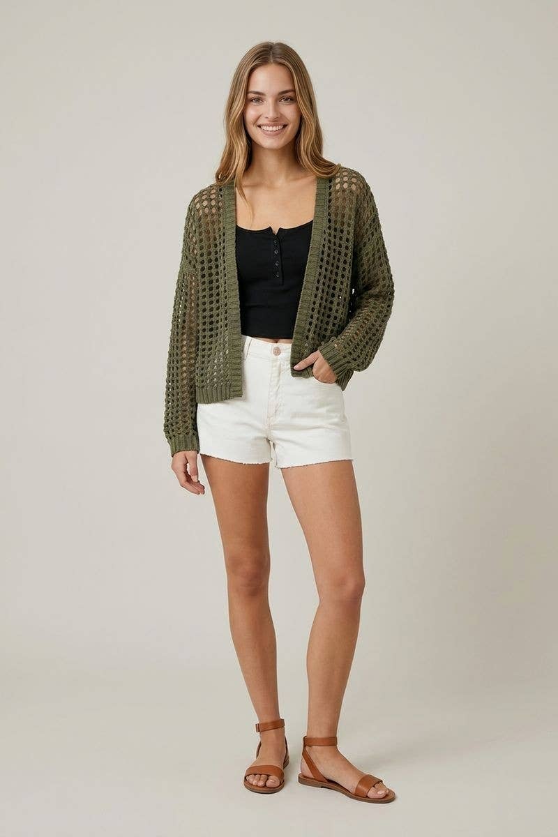CROCHET FISHNET CROPPED OPEN CARDIGAN - 10685J-Doe and Rae-Stuffology - Where Vintage Meets Modern, A Boutique for Real Women in Crosbyton, TX