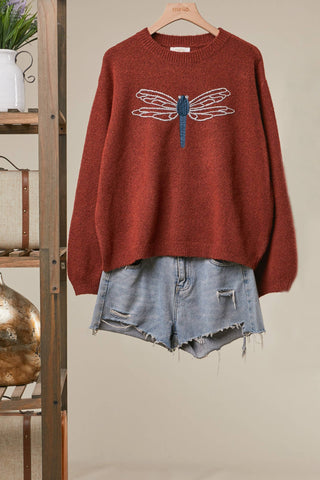 Dragonfly Ember Knit Sweater-Sweaters-Mello.-Stuffology - Where Vintage Meets Modern, A Boutique for Real Women in Crosbyton, TX