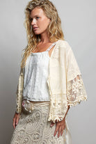 1/2 Sleeve Lace Ruffle Trim Opening Solid Crochet Cardigan-Pol Clothing-Stuffology - Where Vintage Meets Modern, A Boutique for Real Women in Crosbyton, TX