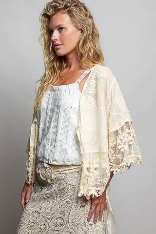 1/2 Sleeve Lace Ruffle Trim Opening Solid Crochet Cardigan-Cardigan-Pol Clothing-Stuffology - Where Vintage Meets Modern, A Boutique for Real Women in Crosbyton, TX