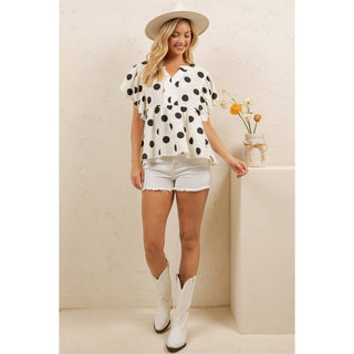 PLAYFUL POLKA PEPLUM TOP-Sage + Fig-Stuffology - Where Vintage Meets Modern, A Boutique for Real Women in Crosbyton, TX