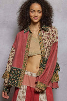 POL Clothing - Long sleeve double gauze patchwork shirred ruffle shirts-Pol Clothing-Stuffology - Where Vintage Meets Modern, A Boutique for Real Women in Crosbyton, TX