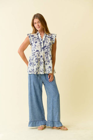 Ruffle Bottom Wide Leg Pants-Wide Leg Pants-Doe and Rae-Stuffology - Where Vintage Meets Modern, A Boutique for Real Women in Crosbyton, TX