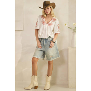 Desert Rose Embroidered Scallop Top-TOP-Sage + Fig-Stuffology - Where Vintage Meets Modern, A Boutique for Real Women in Crosbyton, TX
