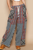 Wide Leg Elastic Waist Contrast Plaid Cargo Pockets Pants /Stuffology Boutique-Pants-Pol Clothing-Stuffology - Where Vintage Meets Modern, A Boutique for Real Women in Crosbyton, TX