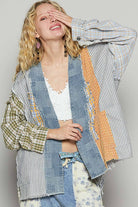 V-neck contrast printed woven cardigan top SALE-Pol Clothing-Stuffology - Where Vintage Meets Modern, A Boutique for Real Women in Crosbyton, TX