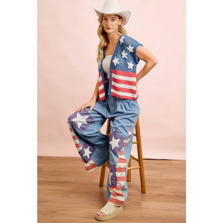 American Flag Short Sleeve Cardigan-Cardigan-BiBi-Stuffology - Where Vintage Meets Modern, A Boutique for Real Women in Crosbyton, TX