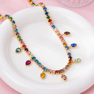 Multicolor Glass Crystal Tennis Teardrop Necklace | 80N92890-Necklaces-JOSSLYN by wall to wall-Stuffology - Where Vintage Meets Modern, A Boutique for Real Women in Crosbyton, TX