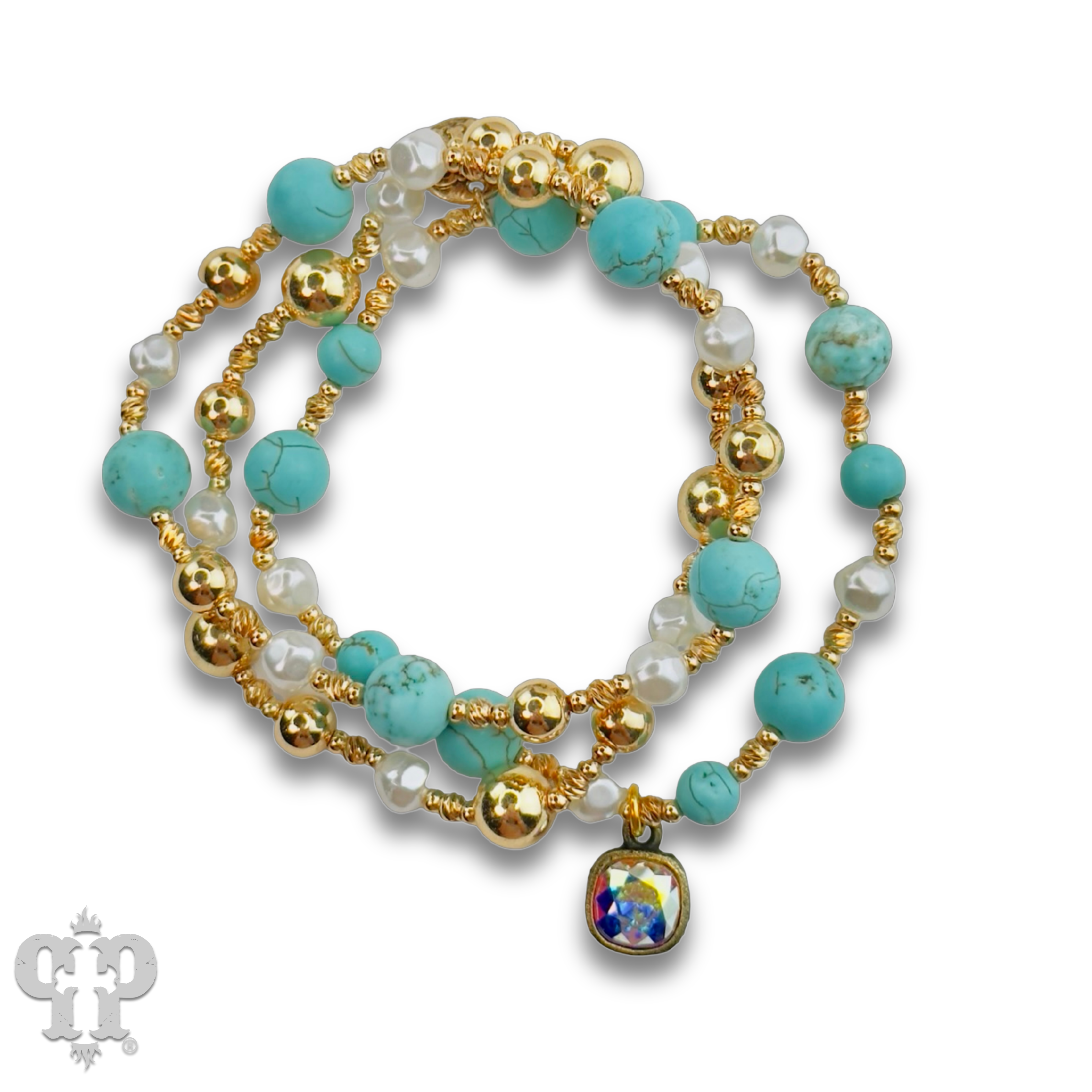 Turquoise and gold bracelet with Austrian crystal-Bracelets-Pink Panache Brands-Stuffology - Where Vintage Meets Modern, A Boutique for Real Women in Crosbyton, TX
