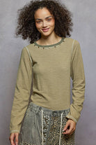 POL Clothing - Long Sleeve Knit Top with Stud Details-Pol Clothing-Stuffology - Where Vintage Meets Modern, A Boutique for Real Women in Crosbyton, TX