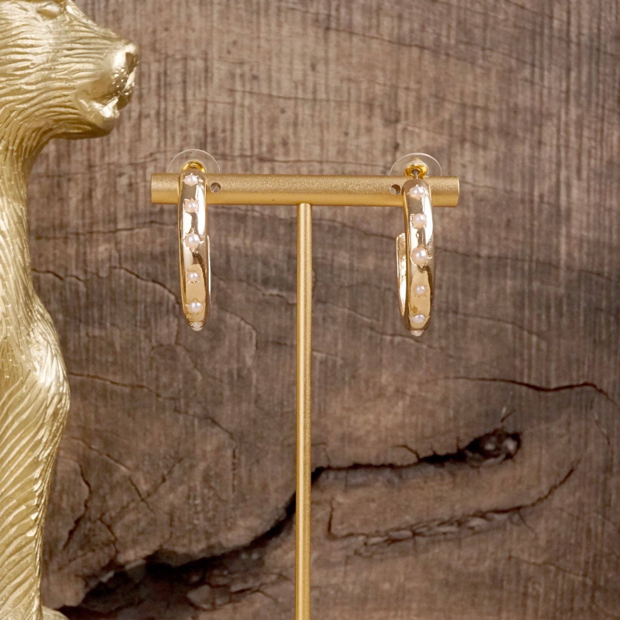 Classic Bubble Hoops – Gold with Crystal, Pearl, or Turquoise-Earrings-PennyLine inc-Stuffology - Where Vintage Meets Modern, A Boutique for Real Women in Crosbyton, TX