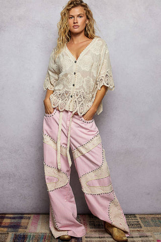 Crochet Trim Neckline Short Sleeve Jacket Top-Pol Clothing-Stuffology - Where Vintage Meets Modern, A Boutique for Real Women in Crosbyton, TX
