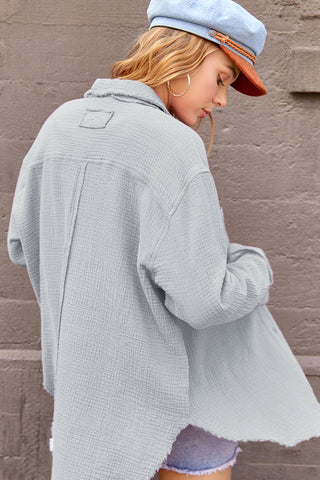 Crinkled Gauze Button Down Shirt-La Miel-Stuffology - Where Vintage Meets Modern, A Boutique for Real Women in Crosbyton, TX