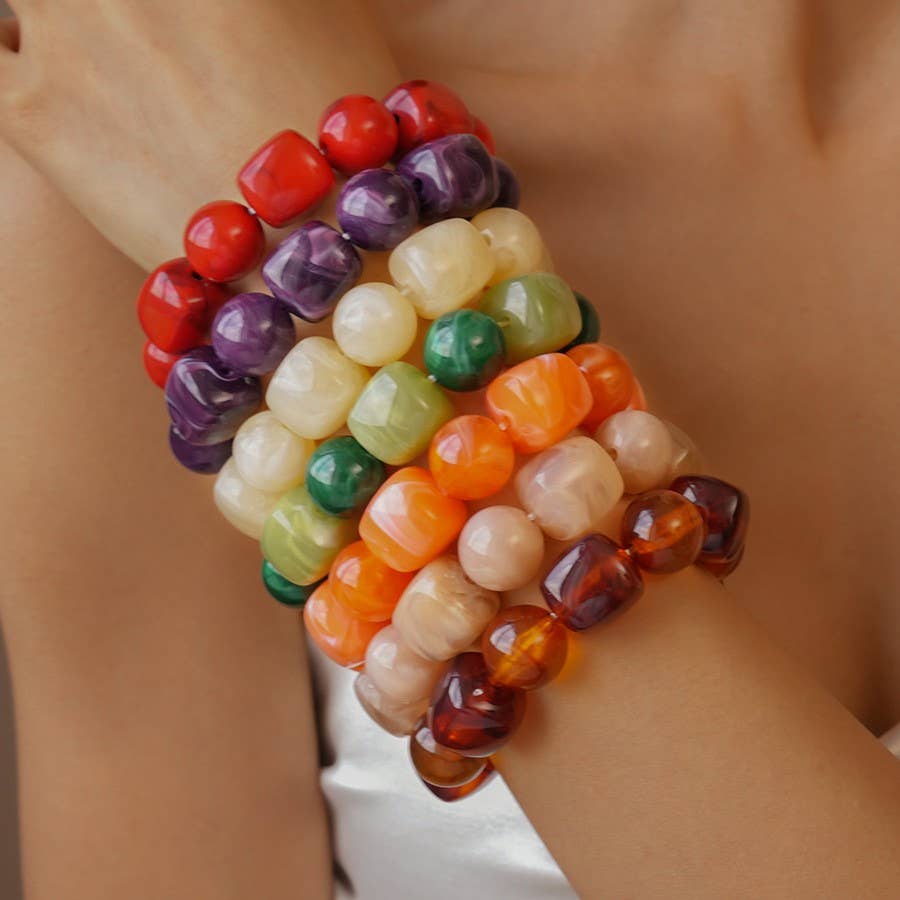 Color-Block Cube Circle Stretch Cord Bracelet | 40B5197-Bracelet-JOSSLYN by wall to wall-Stuffology - Where Vintage Meets Modern, A Boutique for Real Women in Crosbyton, TX