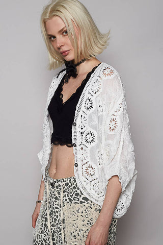 V-neck crochet woven roomy fit cardigan top-Gauze Cardigan-Pol Clothing-Stuffology - Where Vintage Meets Modern, A Boutique for Real Women in Crosbyton, TX