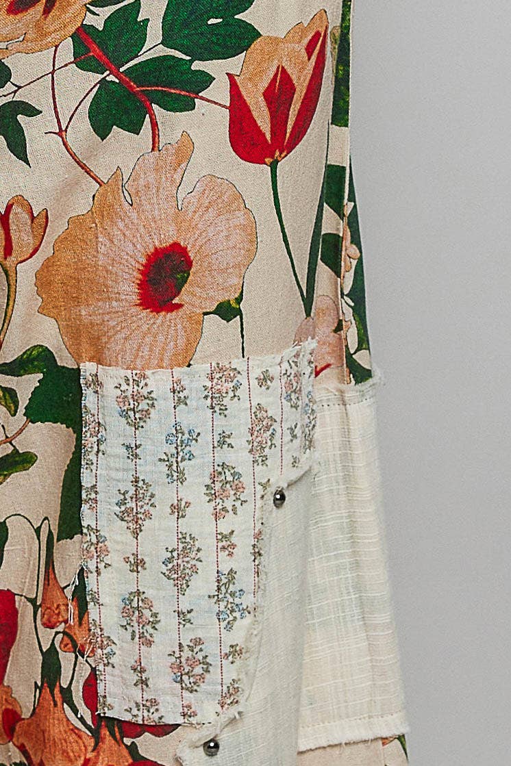 Stud Detail Floral Woven Striped Contrast Straight Pants-Pants-Pol Clothing-Stuffology - Where Vintage Meets Modern, A Boutique for Real Women in Crosbyton, TX