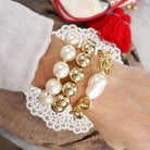 Chunky Chain and beads bracelet set pearlized and golden large ball beads-Bracelets-PennyLine inc-Stuffology - Where Vintage Meets Modern, A Boutique for Real Women in Crosbyton, TX