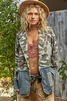V-neck long sleeve crochet patch printed twill woven jacket-Jackets-Pol Clothing-Stuffology - Where Vintage Meets Modern, A Boutique for Real Women in Crosbyton, TX