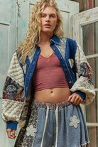 POL Clothing - Denim Patchwork Jacket-Denim Jacket-Pol Clothing-Stuffology - Where Vintage Meets Modern, A Boutique for Real Women in Crosbyton, TX