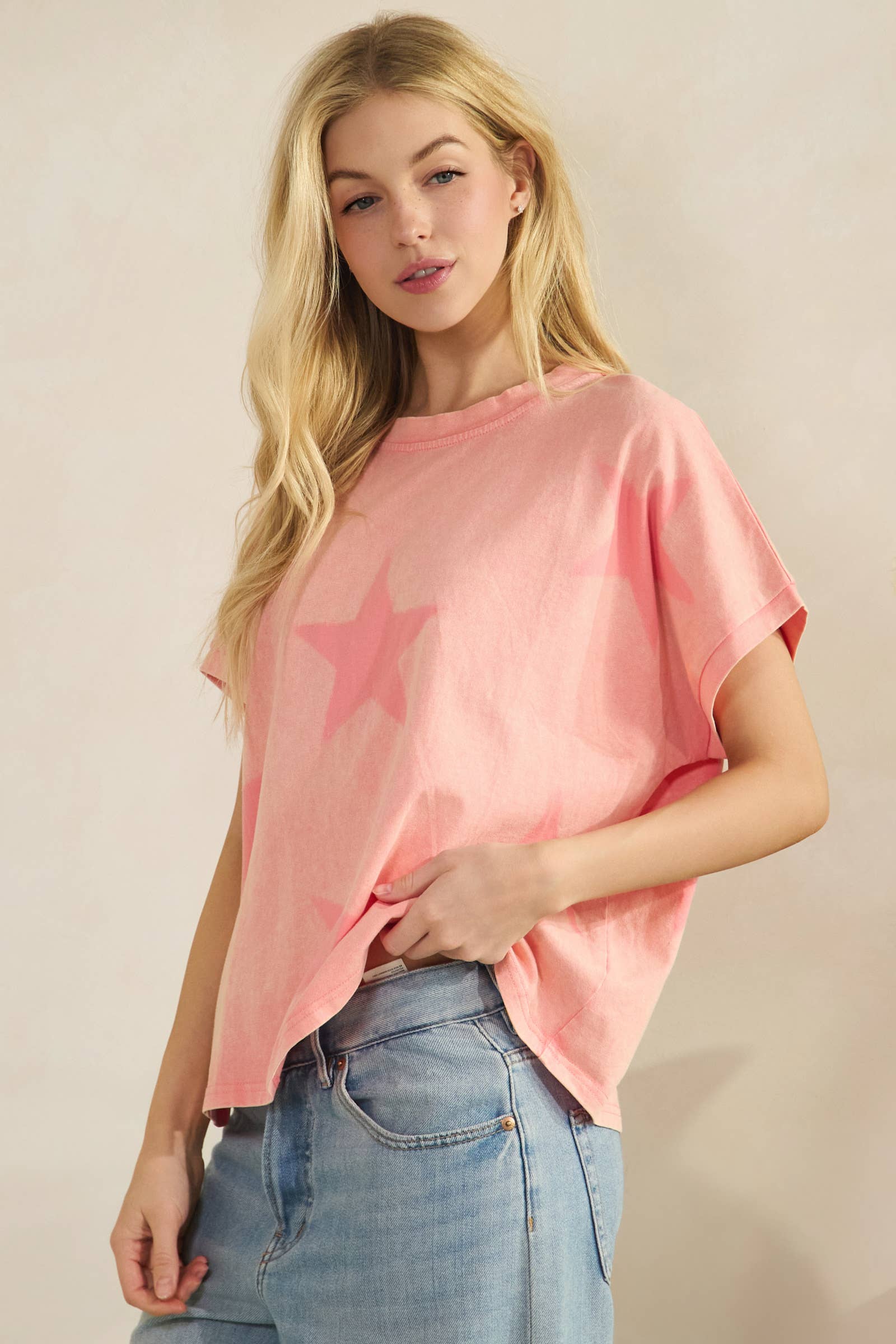 FADED STAR-PRINT OVERSZED T-SHIRT (ST7603)-Sage + Fig-Stuffology - Where Vintage Meets Modern, A Boutique for Real Women in Crosbyton, TX