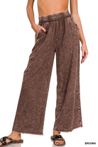 WASHED LINEN FRAYED HEM ELASTIC WAIST PANTS / STUFFOLOGY BOUTIQUE-Pants-ZENANA-Stuffology - Where Vintage Meets Modern, A Boutique for Real Women in Crosbyton, TX