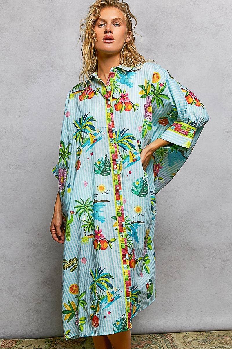 Short Sleeve Floral Printed Maxi Length Button Down Dress-Pol Clothing-Stuffology - Where Vintage Meets Modern, A Boutique for Real Women in Crosbyton, TX