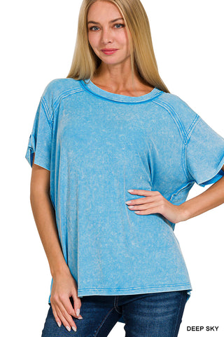 Acid Wash Short Sleeve Ribbed Top-Tees-Stuffology Boutique -Stuffology - Where Vintage Meets Modern, A Boutique for Real Women in Crosbyton, TX