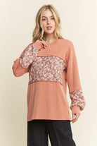 LONG SLEEVE RIBBED FLORAL TOP-TOP-HEIMISH-Stuffology - Where Vintage Meets Modern, A Boutique for Real Women in Crosbyton, TX