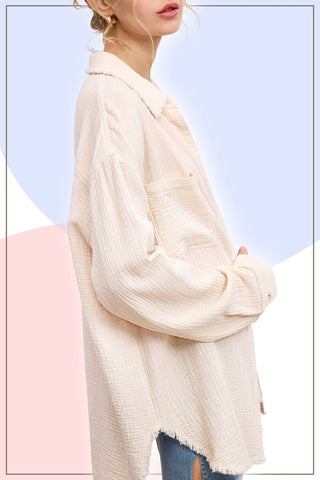 Crinkled Gauze Button Down Shirt-La Miel-Stuffology - Where Vintage Meets Modern, A Boutique for Real Women in Crosbyton, TX
