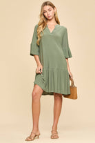 Shirred Tiered Relaxed 3/4 Sleeve Dress-Dresses-Dear Scarlett-Stuffology - Where Vintage Meets Modern, A Boutique for Real Women in Crosbyton, TX