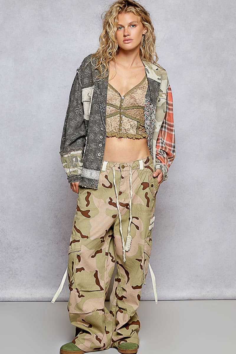 Oversized balloon sleeve camo pattern twill jacket-Jackets-Pol Clothing-Stuffology - Where Vintage Meets Modern, A Boutique for Real Women in Crosbyton, TX