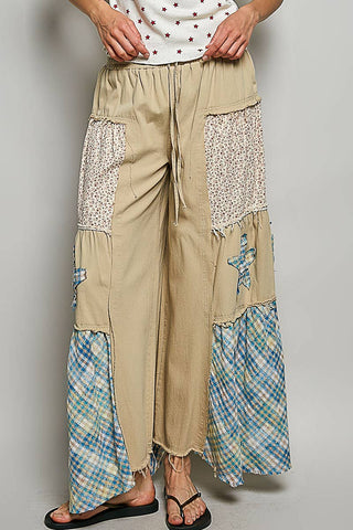 Star Patch Chambray Wide Leg Pants-Pants-Pol Clothing-Stuffology - Where Vintage Meets Modern, A Boutique for Real Women in Crosbyton, TX