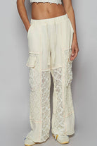 POL Clothing Solid Lace Patch Wide Pants-Pants-Pol Clothing-Stuffology - Where Vintage Meets Modern, A Boutique for Real Women in Crosbyton, TX