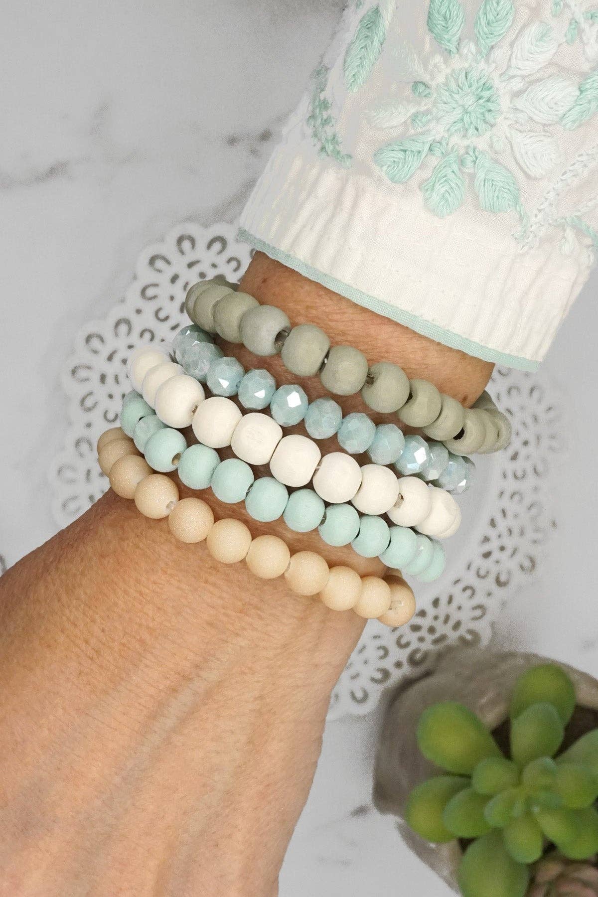 Wood glass basic bracelets stack beaded bracelet set-PennyLine inc-Stuffology - Where Vintage Meets Modern, A Boutique for Real Women in Crosbyton, TX