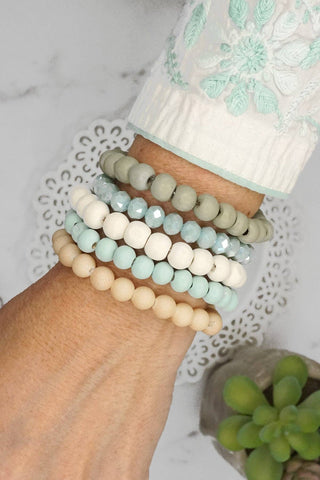 Wood glass basic bracelets stack beaded bracelet set-Bracelets-PennyLine inc-Stuffology - Where Vintage Meets Modern, A Boutique for Real Women in Crosbyton, TX