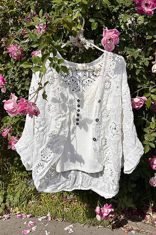 V-neck crochet woven roomy fit cardigan top-Gauze Cardigan-Pol Clothing-Stuffology - Where Vintage Meets Modern, A Boutique for Real Women in Crosbyton, TX