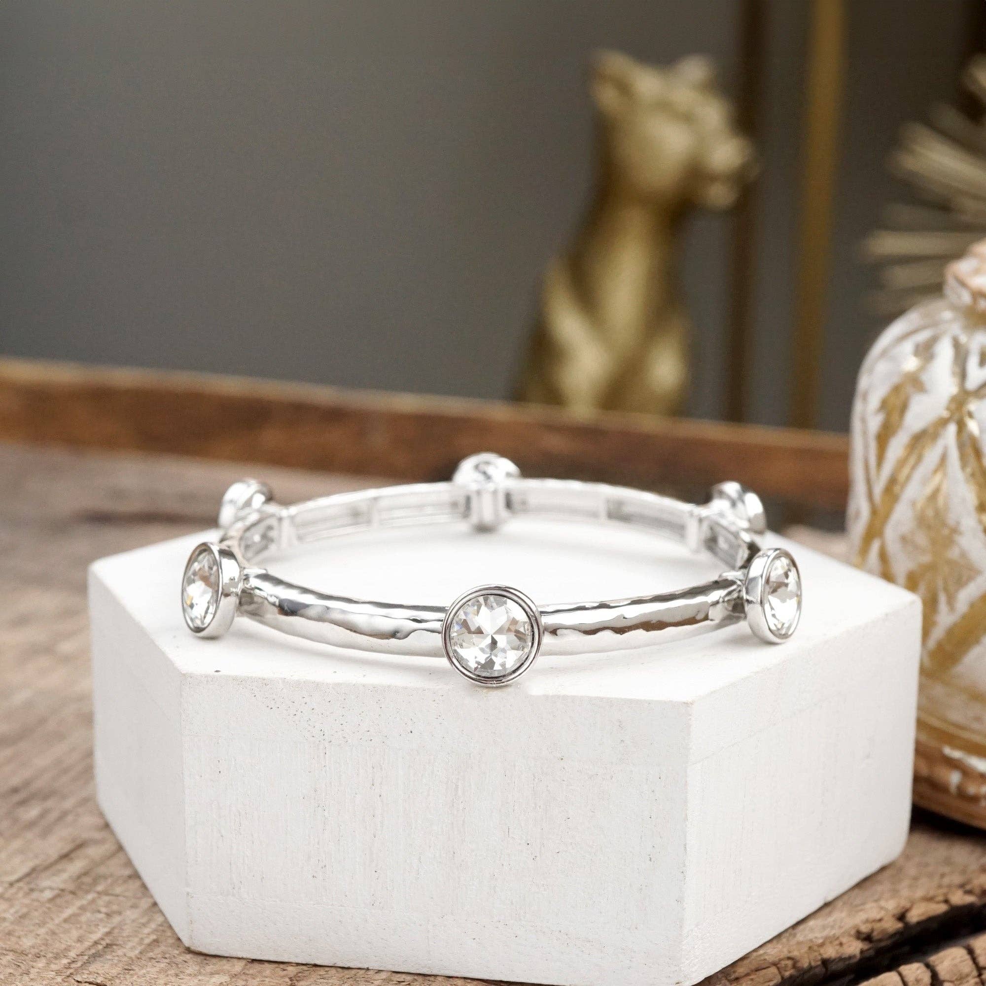 Sparkly clear crystals bangle in Gold Or Silver Tone-Bracelets-PennyLine inc-Stuffology - Where Vintage Meets Modern, A Boutique for Real Women in Crosbyton, TX