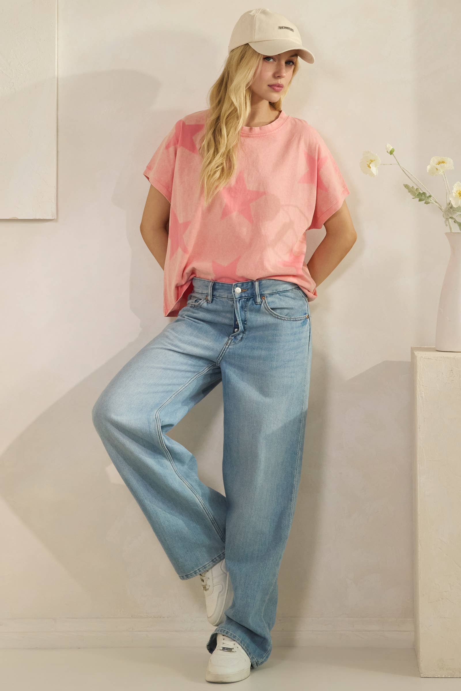 FADED STAR-PRINT OVERSZED T-SHIRT (ST7603)-Sage + Fig-Stuffology - Where Vintage Meets Modern, A Boutique for Real Women in Crosbyton, TX