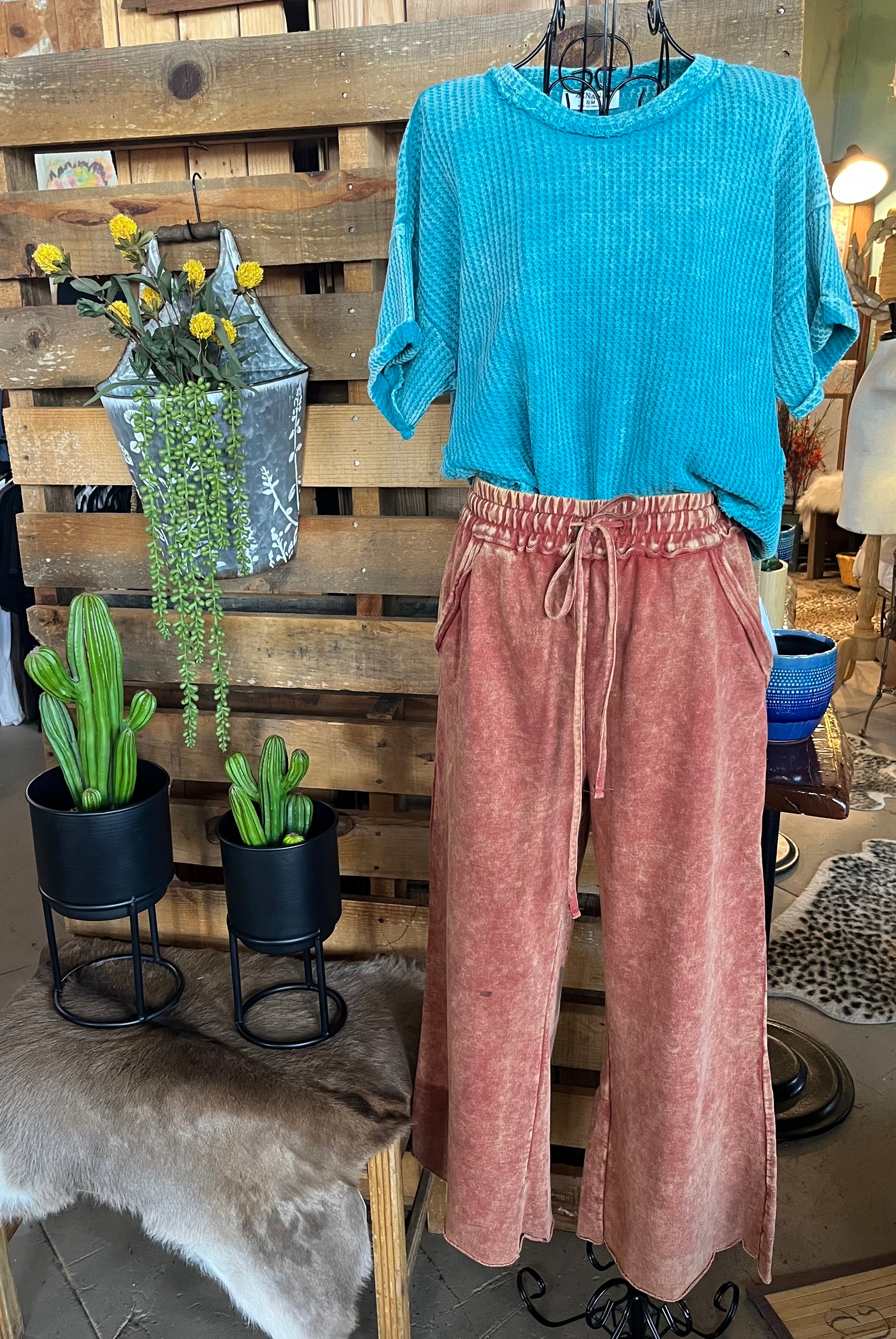 WASHED FRENCH TERRY PALAZZO WITH POCKETS / STUFFOLOGY BOUTIQUE-Pants-Zenana-Stuffology - Where Vintage Meets Modern, A Boutique for Real Women in Crosbyton, TX