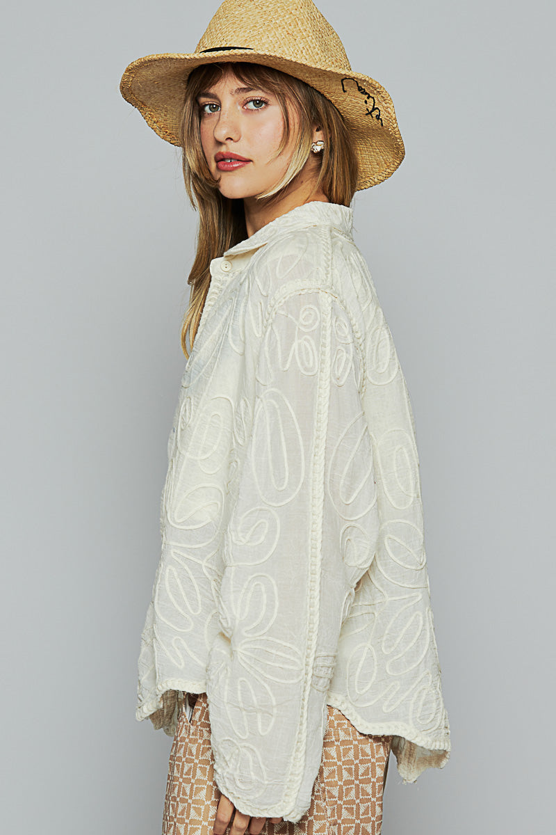 Long Sleeve Floral Embroidered Shirt-Shirt / Jacket-Stuffology Boutique -Stuffology - Where Vintage Meets Modern, A Boutique for Real Women in Crosbyton, TX