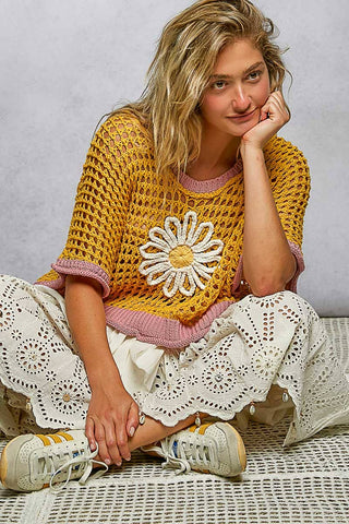 POL Clothing Round Neck Sleeveless Floral Open Crochet Sweater-Tops-Pol Clothing-Stuffology - Where Vintage Meets Modern, A Boutique for Real Women in Crosbyton, TX