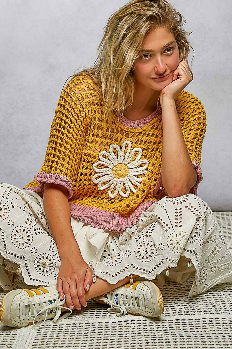 POL Clothing Round Neck Sleeveless Floral Open Crochet Sweater-Sweater Vest-Pol Clothing-Stuffology - Where Vintage Meets Modern, A Boutique for Real Women in Crosbyton, TX