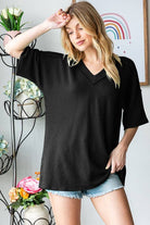 SHORT SLEEVE SOLID URBAN RIBBED TOP /STUFFOLOGY BOUTIQUE-HEIMISH-Stuffology - Where Vintage Meets Modern, A Boutique for Real Women in Crosbyton, TX