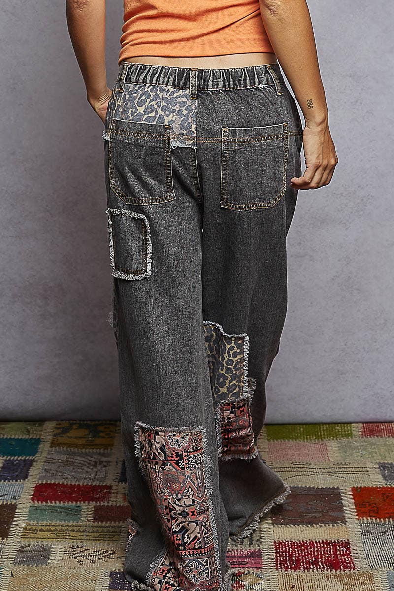 POL Clothing Boho Patchwork Denim Wide Leg Jeans-Jeans-Pol Clothing-Stuffology - Where Vintage Meets Modern, A Boutique for Real Women in Crosbyton, TX