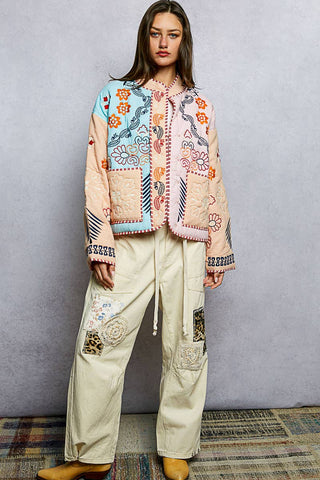 Graphic Colorful Embroidery Roomy Fit Jacket-Pol Clothing-Stuffology - Where Vintage Meets Modern, A Boutique for Real Women in Crosbyton, TX