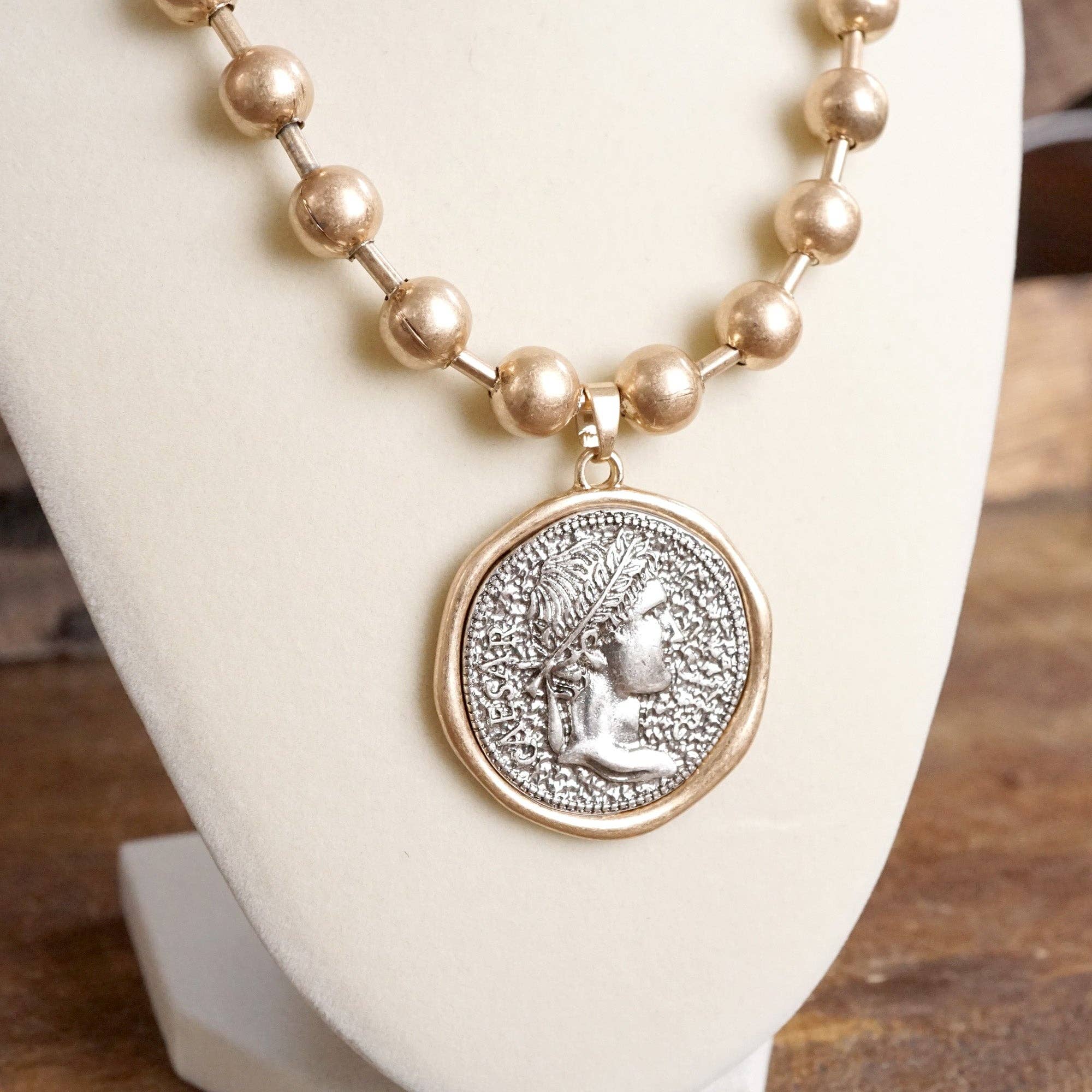 Coin Chunky Ball Chain Statement Necklace – Gold Tone-Necklaces-PennyLine inc-Stuffology - Where Vintage Meets Modern, A Boutique for Real Women in Crosbyton, TX