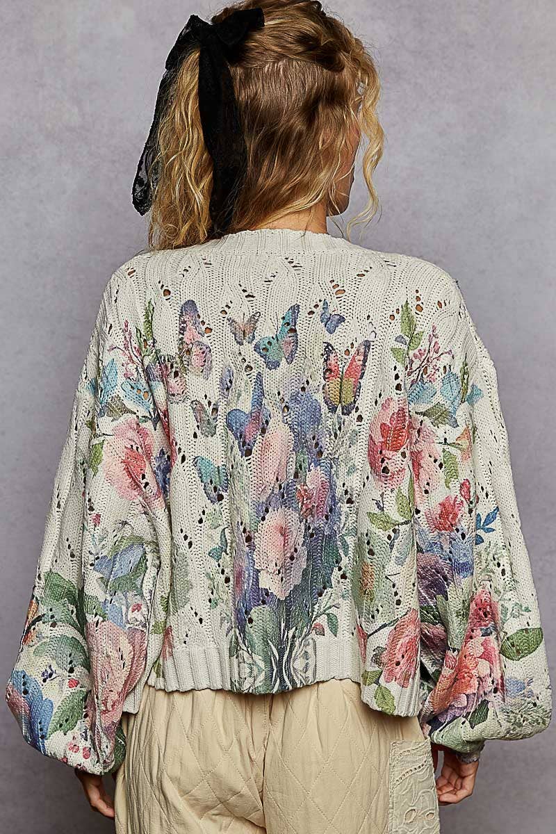 POL Clothing- Vintage Floral Knit Sweater Cardigan-Sweater Cardigan-Pol Clothing-Stuffology - Where Vintage Meets Modern, A Boutique for Real Women in Crosbyton, TX