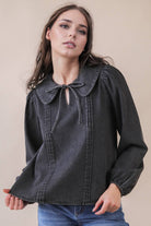 Mineral Washed Chambray Denim Blouse Top-Top-VERY J-Stuffology - Where Vintage Meets Modern, A Boutique for Real Women in Crosbyton, TX